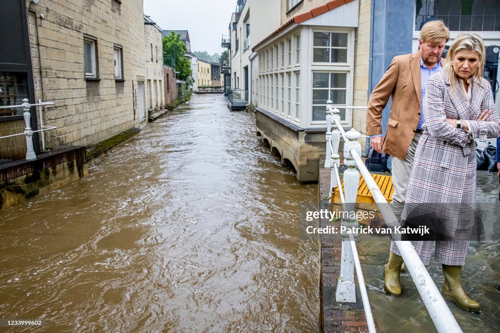 King Willem-Alexander Of The Netherlands And Queen Maxima Inspect Floods Damages In Valkenburg