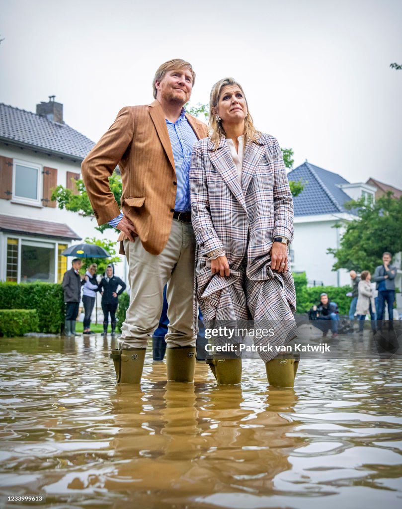 King Willem-Alexander Of The Netherlands And Queen Maxima Inspect Floods Damages In Valkenburg