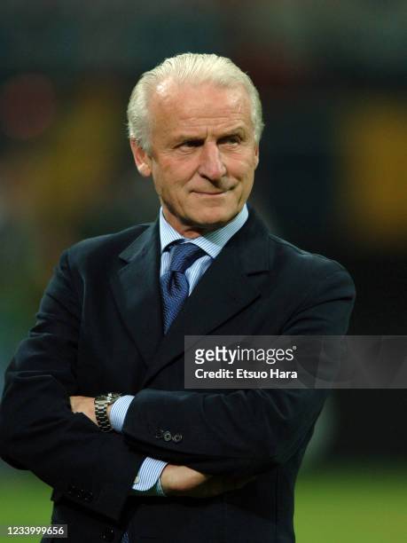Giovanni Trapattoni is seen prior to the UEFA Champions League Quarter-Final second leg match between AC Milan and Olympique Lyonnais at the Stadio...