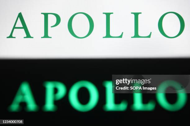 In this photo illustration an Apollo Global Management logo is seen on a pc screen.