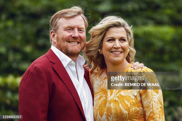 Dutch King Willem-Alexander and Queen Maxima pose for the summer photo session at Huis ten Bosch Palace in The Hague on July 16, 2021. / Netherlands...