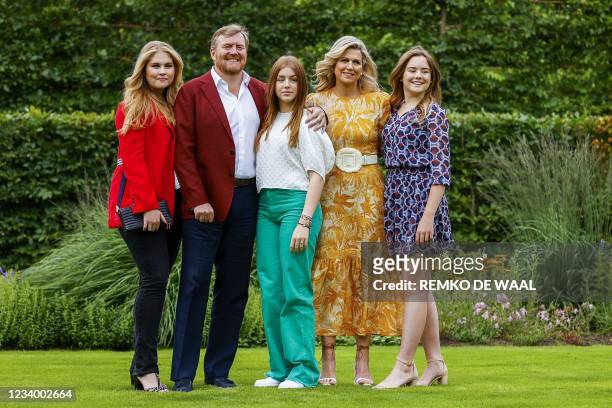 Dutch King Willem-Alexander , Queen Maxima , Princess Amalia , Princess Alexia and Princess Ariane pose during the summer photo session at Huis ten...