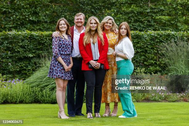 Dutch King Willem-Alexander , Queen Maxima , Princess Amalia , Princess Alexia and Princess Ariane pose during the summer photo session at Huis ten...