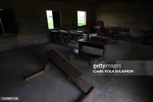 The empty classroom of Bethel Baptist High School, Kaduna after gunmen abducted by gunmen kidnapped 140 students from a boarding school in the Chikun...