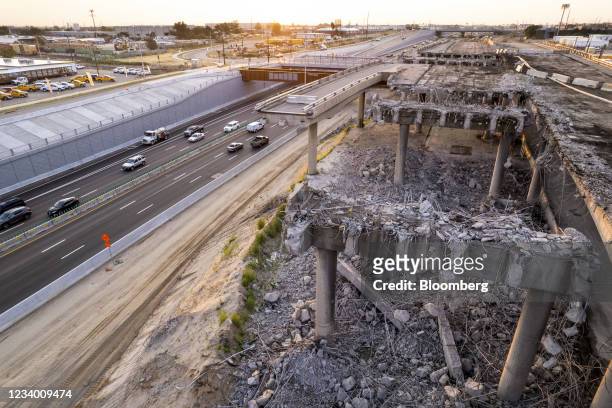 Section of Interstate 70 demolished as part of the Central 70 project in Denver, Colorado, U.S., on Thursday, July 15, 2021. Lawmakers have been...