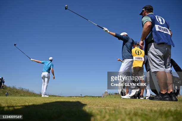 Golfer Daniel Berger tees off during his second round on day 2 of The 149th British Open Golf Championship at Royal St George's, Sandwich in...