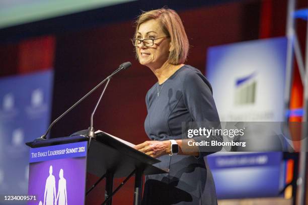 Kim Reynolds, governor of Iowa, speaks during the FAMiLY Leader summit in Des Moines, Iowa, U.S., on Friday, July 16, 2021. Former Vice President...