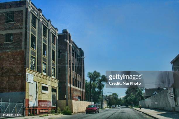Abandoned buildings in downtown, Detroit, Michigan, USA, on September 01, 2007. Due to mass unemployment and poverty caused by the disappearance of...