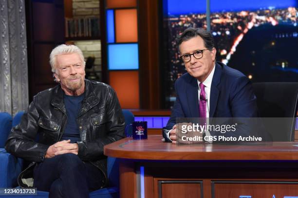 The Late Show with Stephen Colbert and guest Sir Richard Branson during Tuesdays July 13, 2021 show.