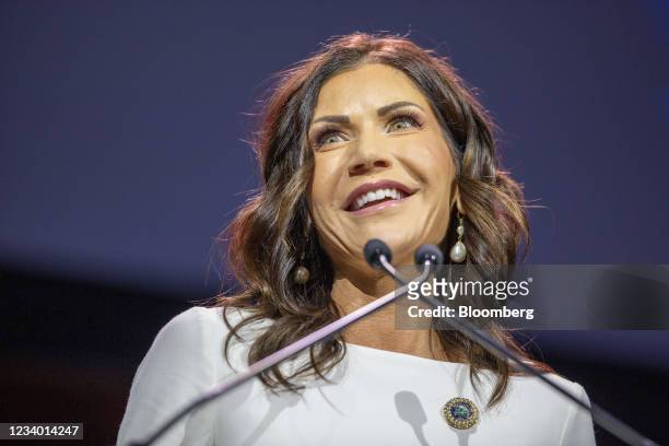 Kristi Noem, governor of South Dakota, speaks during the FAMiLY Leader summit in Des Moines, Iowa, U.S., on Friday, July 16, 2021. Former Vice...