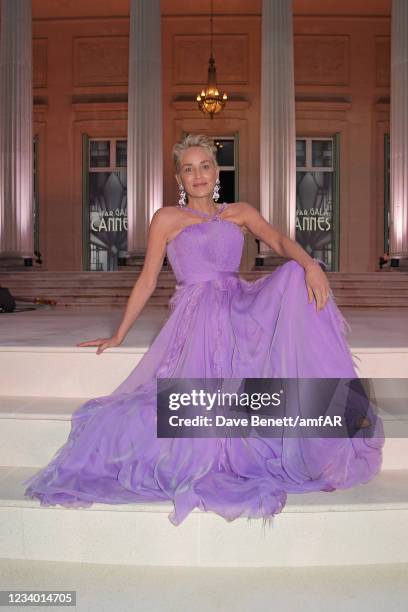 Sharon Stone attends the amfAR Cannes Gala 2021 at Villa Eilenroc on July 16, 2021 in Cap d'Antibes, France.