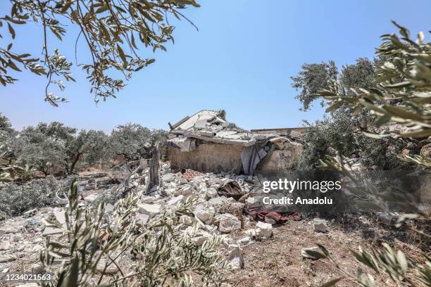 View of wreckage of a demolished house after a shelling by the forces of the Bashar al-Assad regime and their allied Iran-backed foreign terrorist...