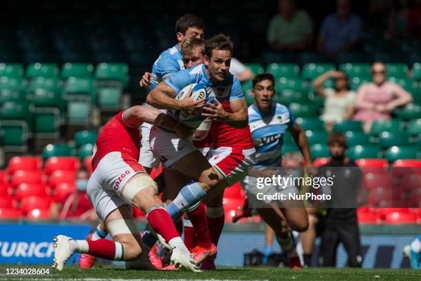 Nicolas Sanchez controls the ball during the 2021 Summer Internationals match between Wales and Argentina at Principality Stadium.