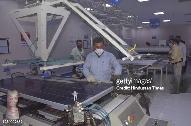 Inside view of System Production Division for solar photovoltaic panel manufacturing at Central Electronics Ltd, on June 17, 2021 in Ghaziabad, India.