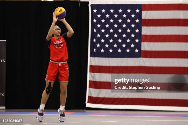 Allisha Gray of the USA Women's National 3x3 Team shoots the ball during USAB Womens 3x3 National Team practice at the Mandalay Bay Convention Center...