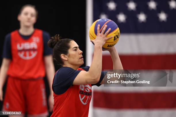 Kelsey Plum of the USA Women's National 3x3 Team shoots the ball during USAB Womens 3x3 National Team practice at the Mandalay Bay Convention Center...