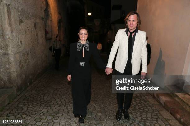 Verena Altenberger and Lars Eidinger arrive to the "Jedermann" premiere and opening of the Salzburg Opera Festival 2021 after party at Stiegl-Keller...