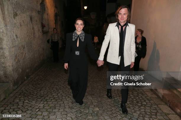 Verena Altenberger and Lars Eidinger arrive to the "Jedermann" premiere and opening of the Salzburg Opera Festival 2021 after party at Stiegl-Keller...