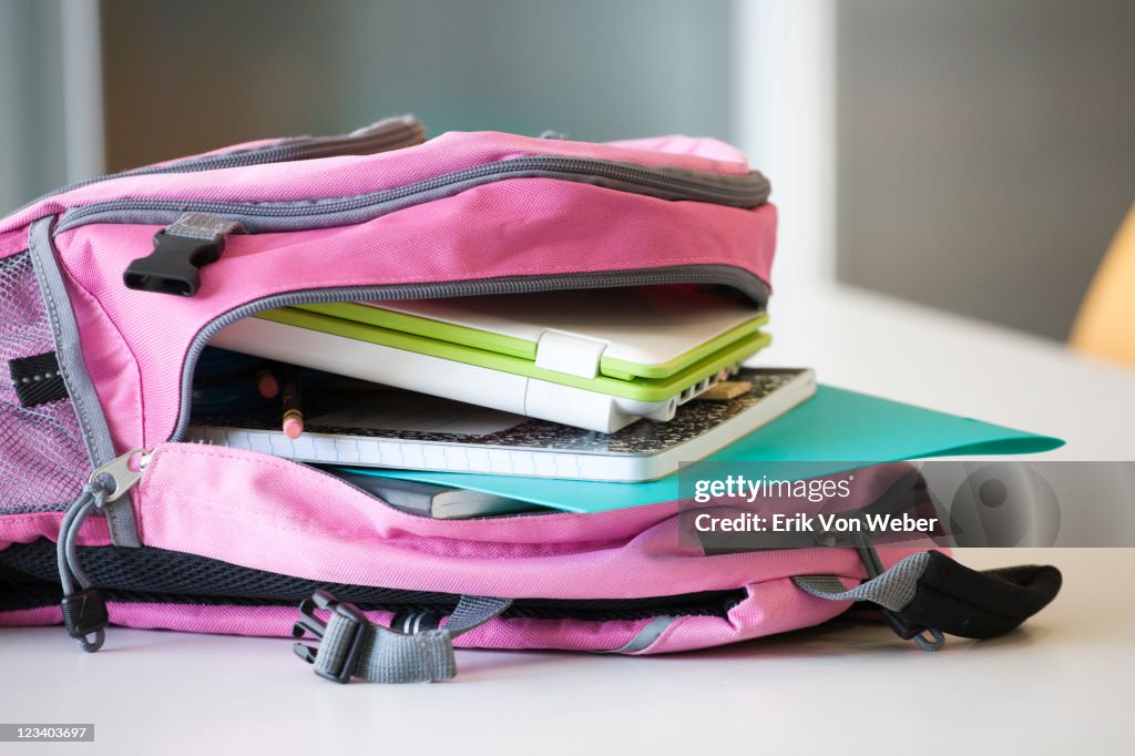 Bookbag with laptop and notebooks inside