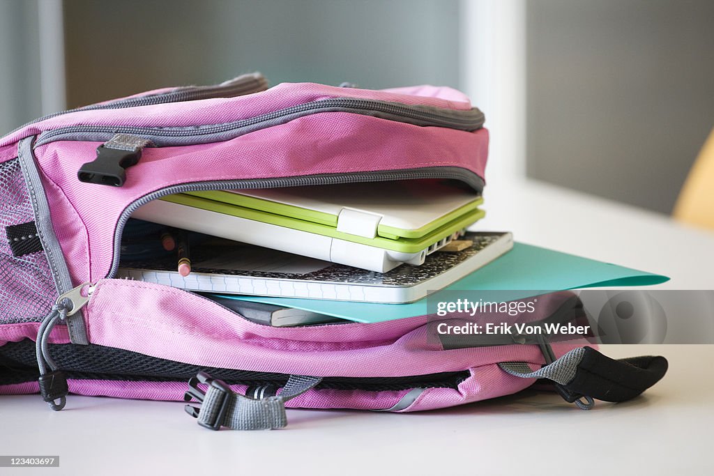 Bookbag with laptop and notebooks inside