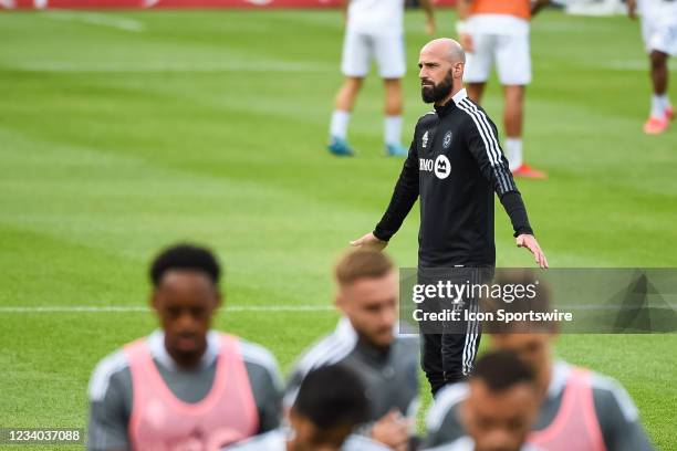 Look on coach Laurent Ciman at warm-up before the FC Cincinnati versus the CF Montreal game on July 17 at Stade Saputo in Montreal, QC