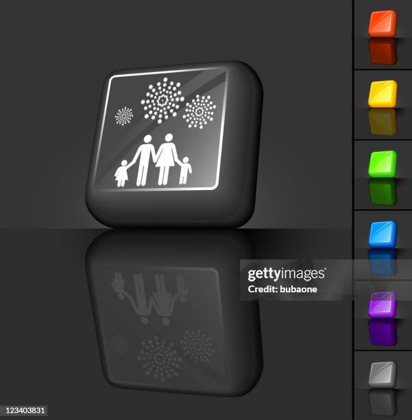family watching fireworks show 3d button design - 3d mom son stock illustrations