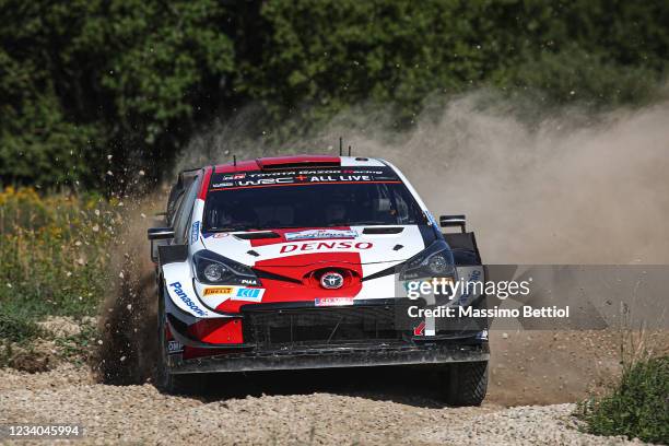 Kalle Rovanpera of Finland and Jonne Halttunen of Finland compete with their Toyota Gazoo Racing WRT Toyota Yaris WRC during Day Three of the FIA...