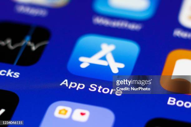 App Store icon displayed on a phone screen is seen in this illustration photo taken in Krakow, Poland on July 18, 2021.
