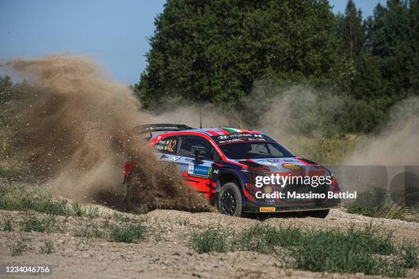 Craig Breen of Ireland and Paul Nagle of Ireland compete with their Hyundai Shell Mobis WRT Hyundai i20 Coupe WRC during Day Three of the FIA World...