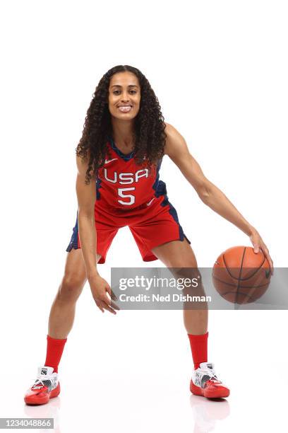 Skylar Diggins-Smith of the USA Women's National Team poses for a portrait at the ARIA Resort & Casino on July 17, 2021 in Las Vegas, Nevada. NOTE TO...