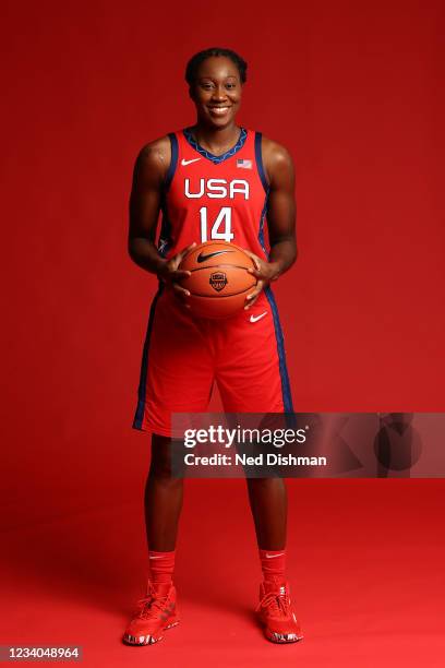 Tina Charles of the USA Women's National Team poses for a portrait at the ARIA Resort & Casino on July 17, 2021 in Las Vegas, Nevada. NOTE TO USER:...