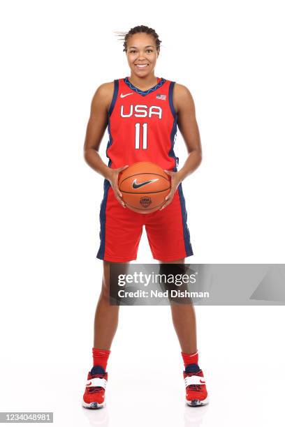 Napheesa Collier of the USA Women's National Team poses for a portrait at the ARIA Resort & Casino on July 17, 2021 in Las Vegas, Nevada. NOTE TO...