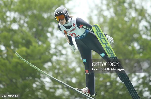 Anna Rupprecht seen in action during the individual women's competition of the FIS Ski Jumping Summer Grand Prix in Wisla.