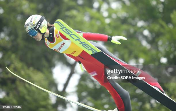 Ursa Bogataj seen in action during the individual women's competition of the FIS Ski Jumping Summer Grand Prix in Wisla.