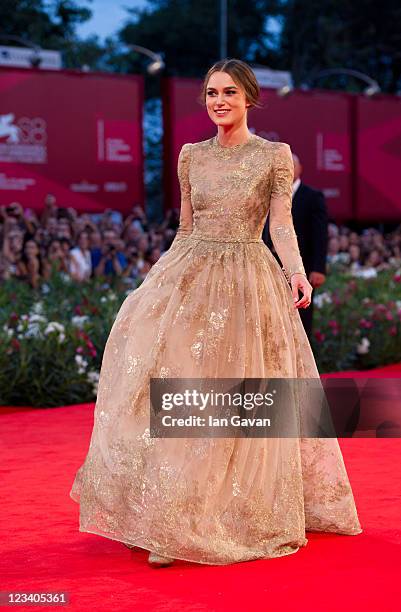 Actress Keira Knightley attends the "A Dangerous Method" premiere during the 68th Venice Film Festivalat Palazzo del Cinema on September 2, 2011 in...