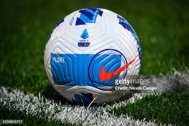 Official Serie A match ball 'Nike Flight' is seen during the pre-season friendly football match between FC Lugano and FC Internazionale. Regular time...