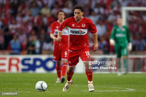 Fabio Rochemback of Middlesbrough in action during the UEFA Cup final match between Middlesbrough and Sevilla at the Philips Stadion on May 10, 2006...