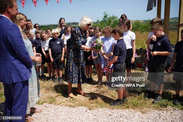 Camilla, Duchess of Cornwall during a visit to the new Weaver Green showroom at Heron Valley Orchards to learn how the company creates home wares...