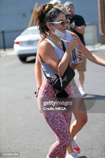 Vanessa Hudgens is seen leaving the Dog Pound gym on July 19, 2021 in Los Angeles, California.