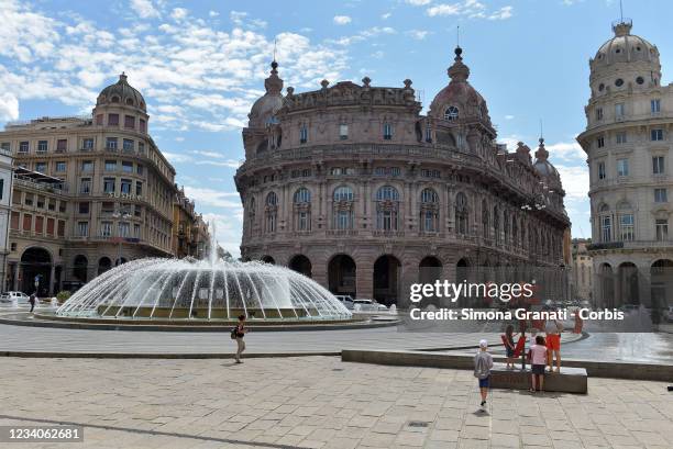 View of Piazza Raffaele de Ferrari, Genoa's main square. On July 19, 2021 in Genoa, Italy.Initiatives and events for the twentieth anniversary of the...
