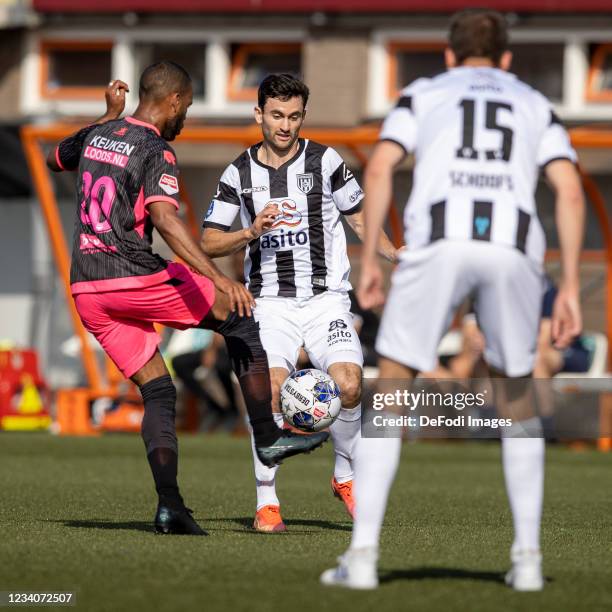 Luca delacht, lachenTorre of Heracles Almelo battle for the ball during the Pre-Season Friendly match between FC Volendam and Heracles Almelo at Kras...