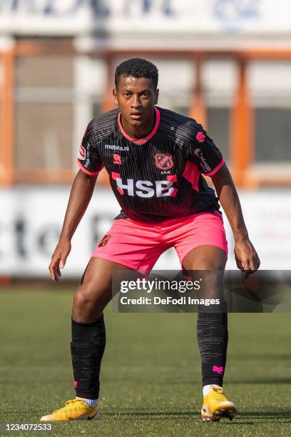 Brian Plat of Volendam looks on during the Pre-Season Friendly match between FC Volendam and Heracles Almelo at Kras Stadion on July 16, 2021 in...