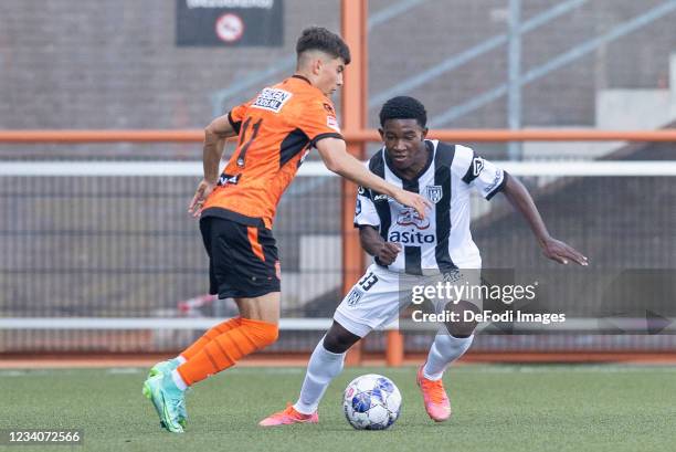 Devonish Eustatia of Heracles Almelo battle for the ball during the Pre-Season Friendly match between FC Volendam and Heracles Almelo at Kras Stadion...