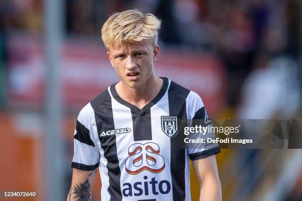Kasper Lunding of Heracles Almelo looks on during the Pre-Season Friendly match between FC Volendam and Heracles Almelo at Kras Stadion on July 16,...