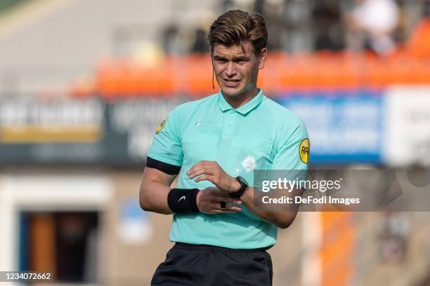 Referee Joey Kooij looks on during the Pre-Season Friendly match between FC Volendam and Heracles Almelo at Kras Stadion on July 16, 2021 in...