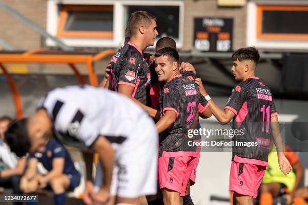 Daryl van Mieghem of Volendam celebrates after scoring his team's first goal with teammates during the Pre-Season Friendly match between FC Volendam...