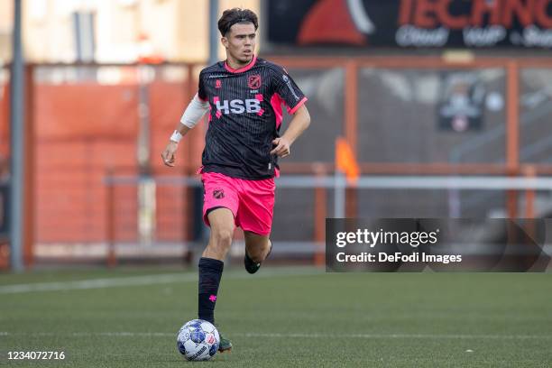 Denso Kasius of Volendam controls the ball during the Pre-Season Friendly match between FC Volendam and Heracles Almelo at Kras Stadion on July 16,...