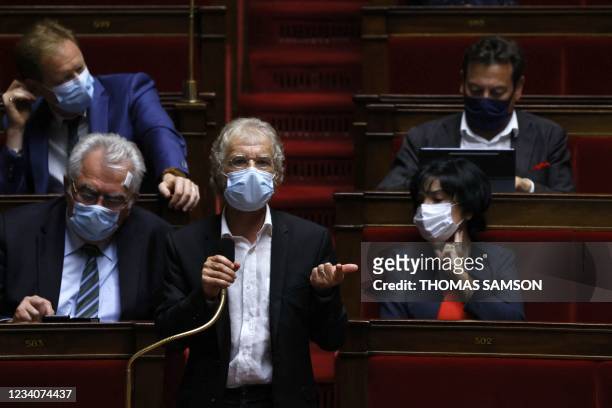 Of "Gauche Democrate et Republicaine" group Hubert Wulfranc speaks during a session of questions to the government at The National Assembly in Paris...