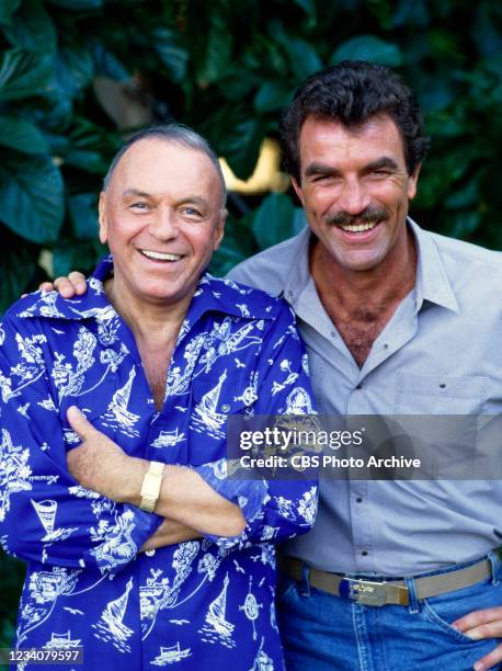 Pictured from left is Frank Sinatra and Tom Selleck in the MAGNUM P.I. Episode, "Laura." Air date, February 5, 1987.