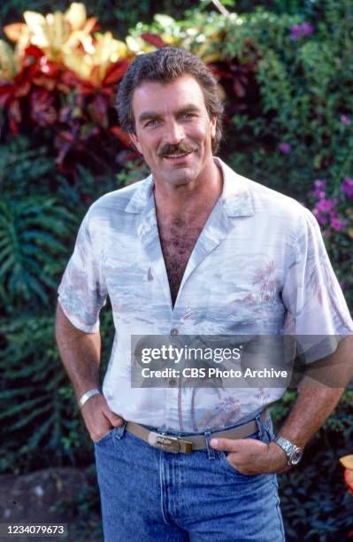 Pictured is Tom Selleck in the CBS television show, MAGNUM P.I.